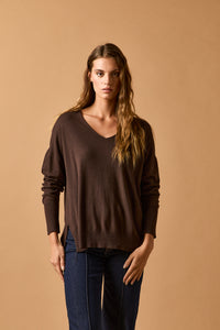 Jersey cuello pico Marrón