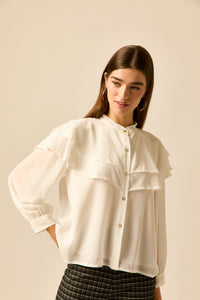 Blusa volantes botones blanco