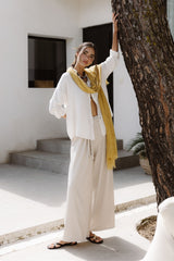 Pantalón fluido rayas beige