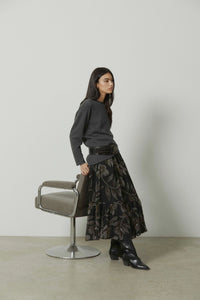 Falda midi de gasa maxi estampado floral negro