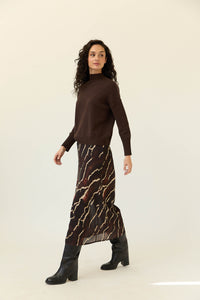 Falda midi de gasa maxi estampado tie dye marrón