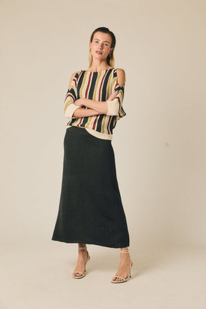 Falda midi de punto gris
