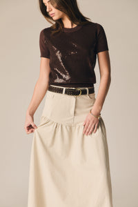 Falda midi de vuelo beige