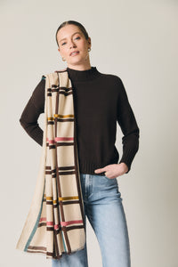 Foulard largo de cuadros Crema