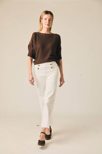 Jeans de botones estilo marinero blanco