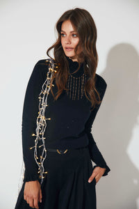 Jersey ribete brillos negro