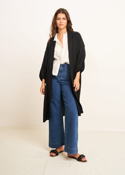 Cargar imagen en el visor de la galería, Kimono largo fluido negro
