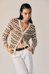 Kimono de malha zig zag curto rosa