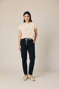 Pantalón algodón con cordón azul marino