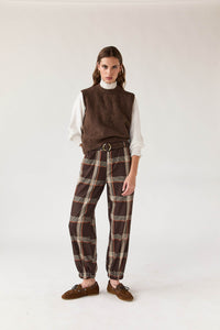 Pantalón bombacho cuadros marrón