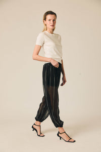 Pantalón bombacho gasa rayas negro