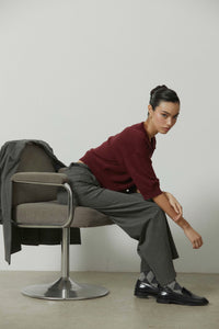 Pantalón sastre ancho raya gris antracita