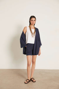 Short lino puntilla azul marino