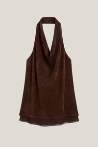 Top halter terciopelo marrón motivo floral