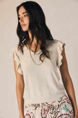 Top punto manga volante beige