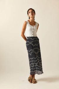 Falda midi tul estampado azul marino