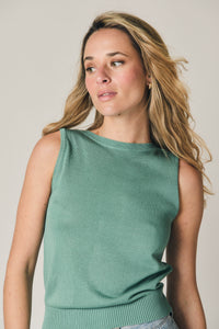 Top de punto sin mangas aguamarina