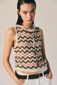 Top de punto sin mangas zig zag pepe rosa