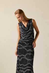 Top tul estampado azul marino