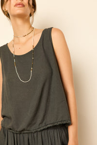 Top lino flecos gris antracita