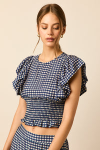 Top volantes vichy azul marino
