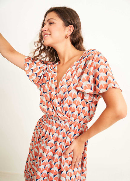 Cargar imagen en el visor de la galería, Vestido corto cruzado hojas coral

