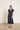 Vestido midi lino escote pico fruncido azul marino