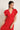 Vestido midi lino escote pico fruncido rojo