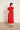 Vestido midi lino escote pico fruncido rojo