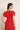 Vestido midi lino escote pico fruncido rojo