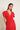 Vestido midi lino escote pico fruncido rojo