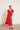 Vestido midi lino escote pico fruncido rojo