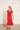 Vestido midi lino escote pico fruncido rojo