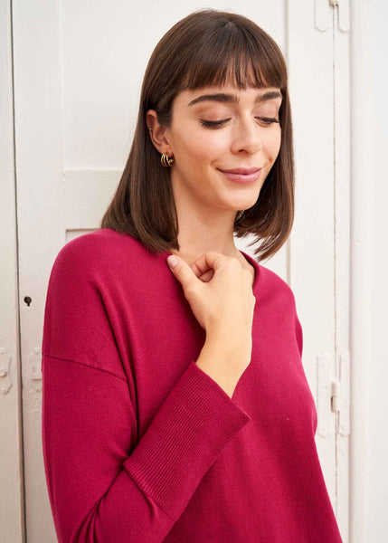 Cargar imagen en el visor de la galería, Jersey básico cuello pico fucsia
