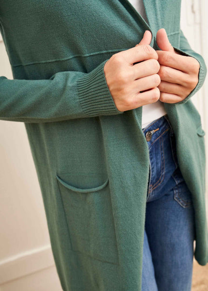 Cargar imagen en el visor de la galería, Chaqueta básica punto capucha verde

