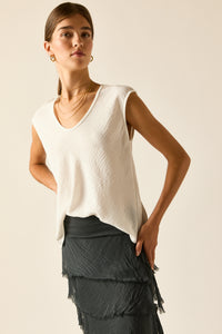 Camiseta cuello pico fluida Blanco