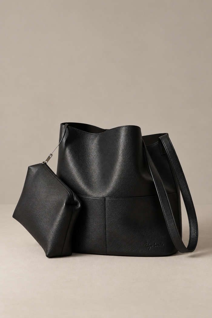Bolso shopper con neceser negro