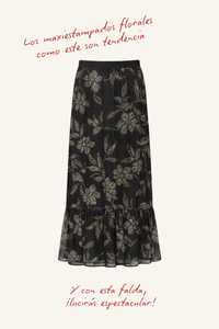 Falda midi de gasa maxi estampado floral negro