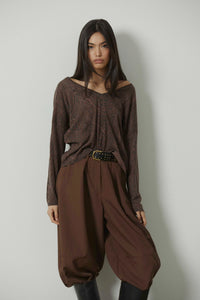 Pantalón recto ancho cropped marrón